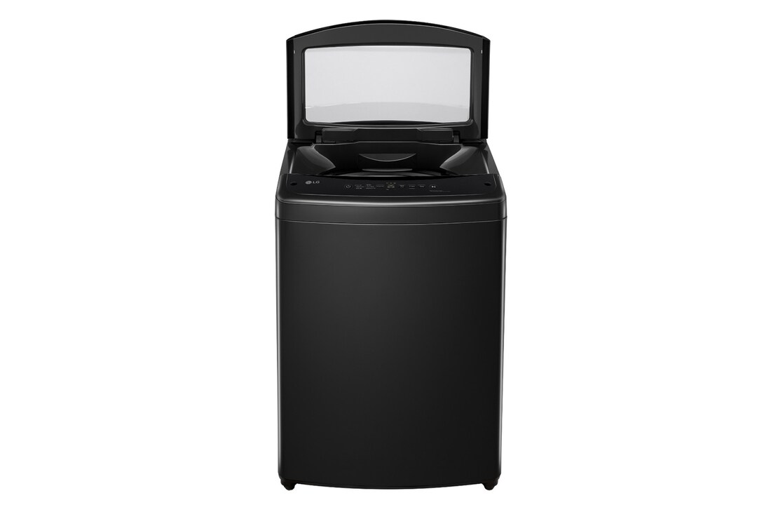 Vista frontal de perfil tapa levantada Lavadora Carga Superior LG WT18MVTB